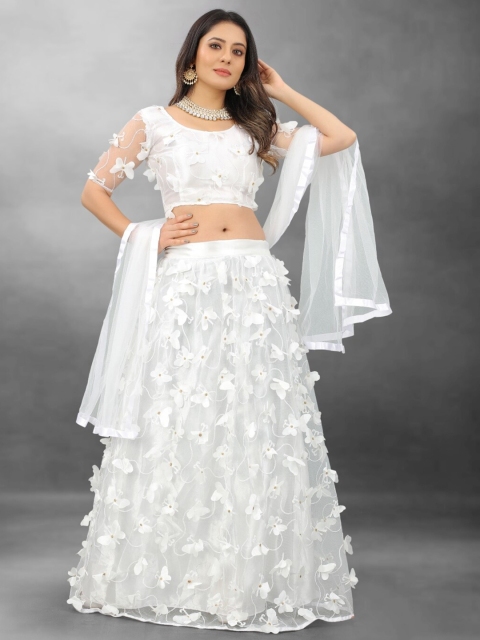 

APNISHA White Embroidered Ready to Wear Lehenga & Unstitched Blouse With Dupatta