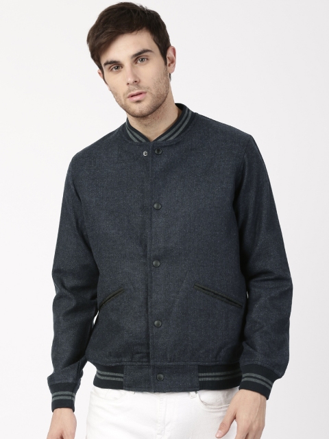

ether Men Navy Blue Solid Bomber Jacket