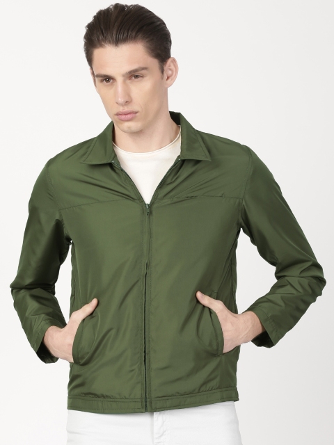 

ether Men Olive Green Solid Tailored Jacket