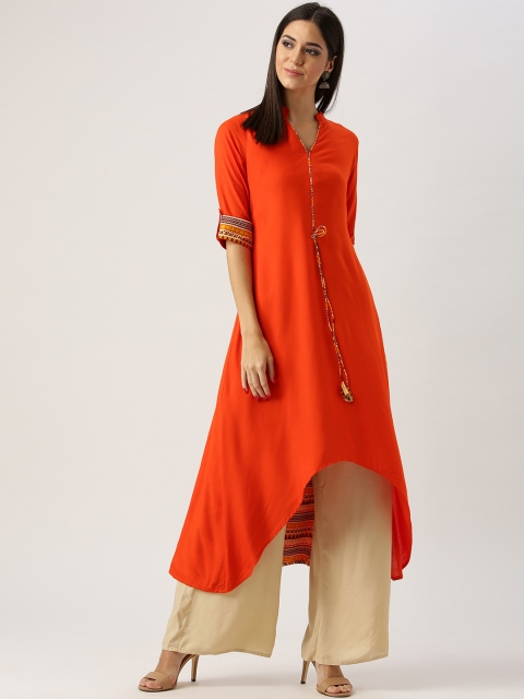 

Libas Women Orange Solid A-Line Asymmetric Kurta