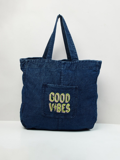 

max Blue Oversized Shopper Tote Bag with Applique