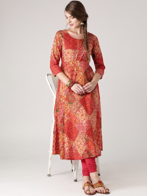 

Libas Women Orange & Beige Printed Anarkali Kurta