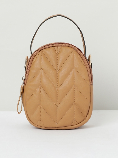 

max Tan PU Structured Sling Bag with Quilted
