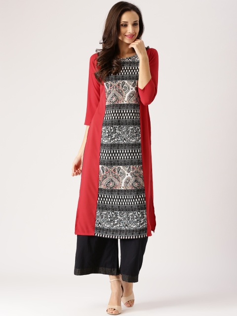 

Libas Women Red & Black Printed Straight Kurta