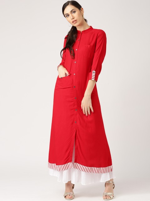 

Libas Women Red Solid A-Line Kurta