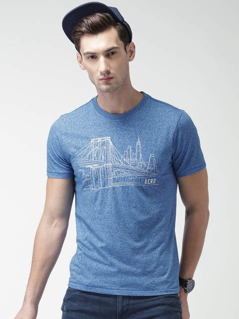 

Aeropostale Men Blue Self-Design Round Neck T-shirt