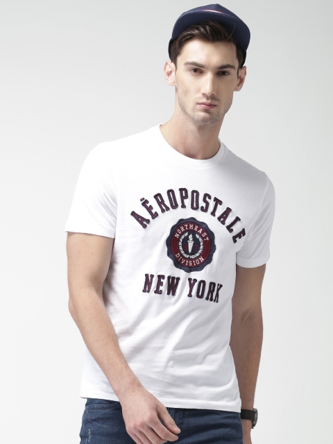 

Aeropostale Men White Self-Design Round Neck T-shirt