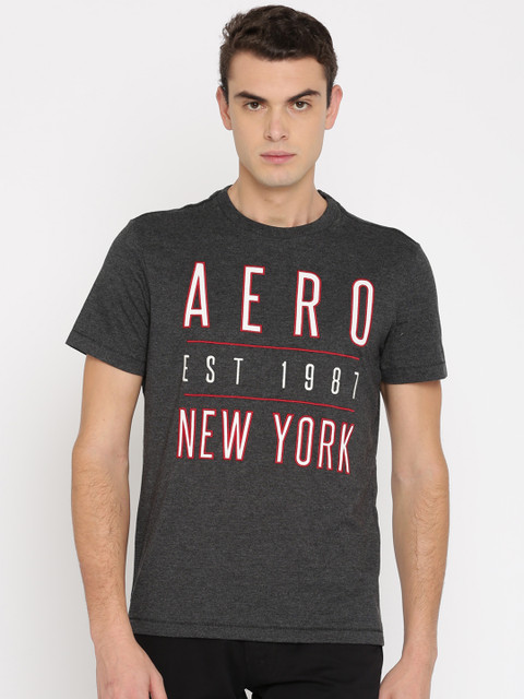 

Aeropostale Men Charcoal Grey Self-Design Round Neck T-shirt