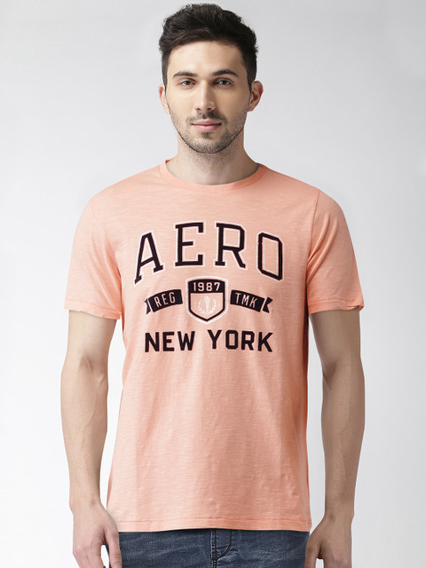 

Aeropostale Men Peach-Coloured Printed Round Neck T-shirt