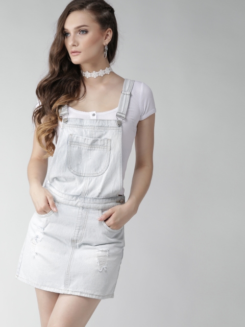 

FOREVER 21 Women Blue Solid Pinafore Dress