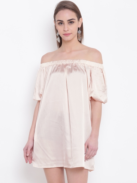 

FOREVER 21 Women Peach-Coloured Solid Off-Shoulder A-Line Dress