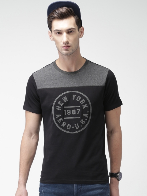 

Aeropostale Men Black Self-Design Round Neck T-shirt