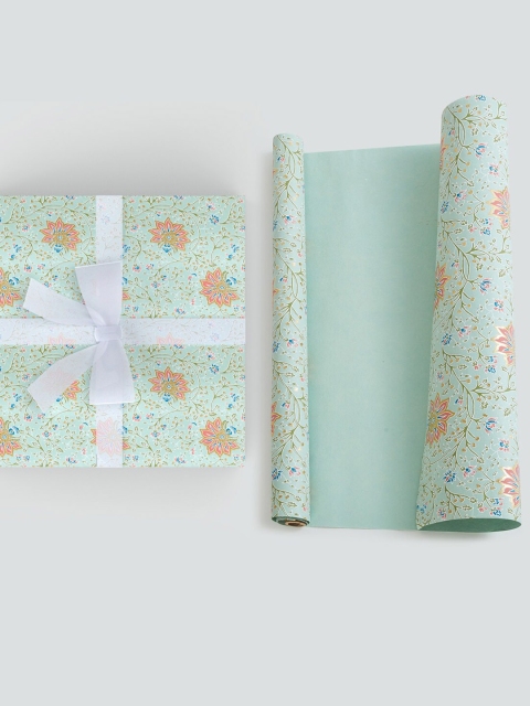 

Home Centre Aero Teal Printed Wrapping Sheet With Tag & Ribbon