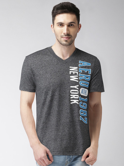 

Aeropostale Men Charcoal Grey Printed V-Neck T-shirt