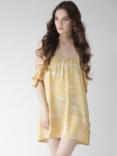

FOREVER 21 Women Yellow Printed A-Line Dress