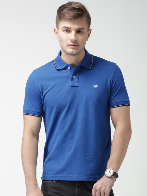

Aeropostale Men Blue Solid Polo Collar T-shirt