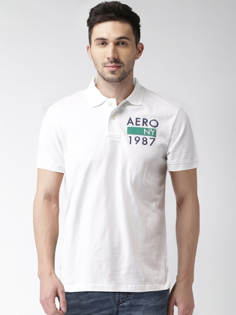 

Aeropostale Men White Solid Polo Collar T-shirt