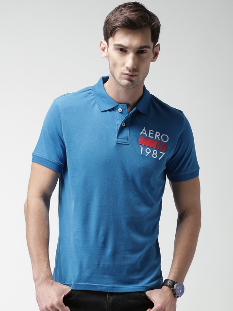 

Aeropostale Men Blue Solid Polo Collar T-shirt