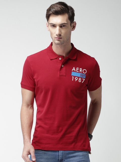 

Aeropostale Men Red Solid Polo Collar T-shirt