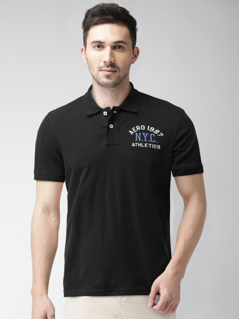 

Aeropostale Men Black Solid Polo Collar T-shirt