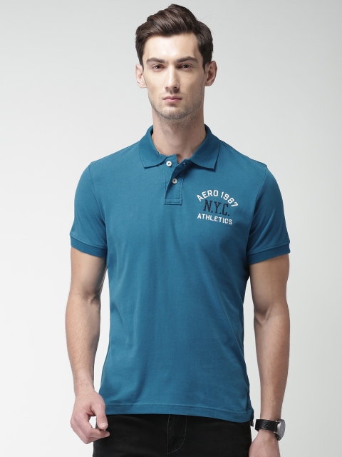 

Aeropostale Men Blue Solid Polo Collar T-shirt