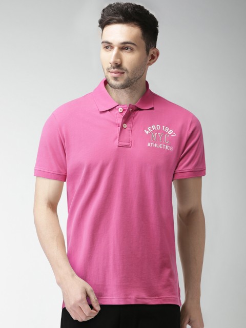

Aeropostale Men Pink Solid Polo Collar T-shirt