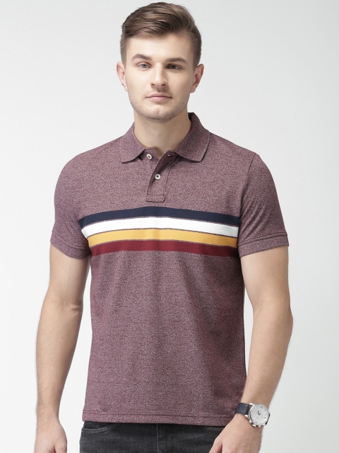 

Aeropostale Men Burgundy Striped Polo Collar T-shirt