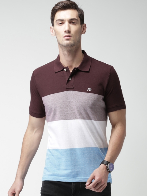 

Aeropostale Men Burgundy Colourblocked Polo Collar T-shirt