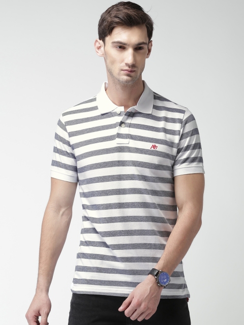 

Aeropostale Men White Striped Polo Collar T-shirt