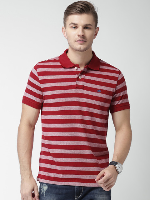 

Aeropostale Men Red Striped Polo Collar T-shirt