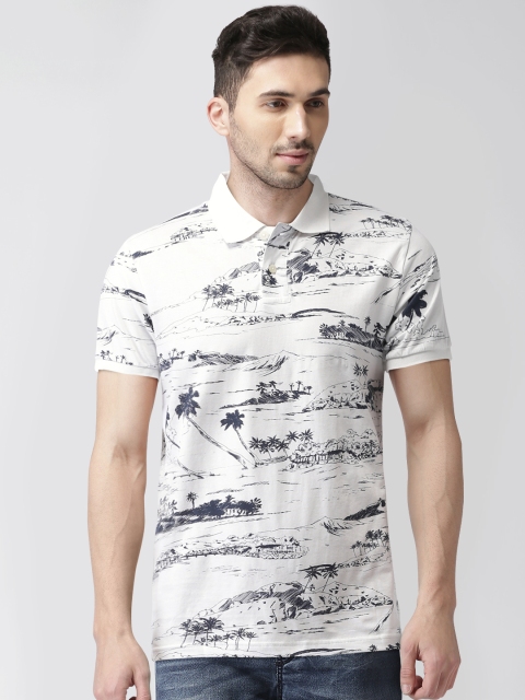 

Aeropostale Men Off-White & Blue Printed Polo Collar T-shirt