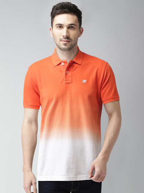 

Aeropostale Men Orange & Off-White Ombre-Dyed Polo Collar T-shirt