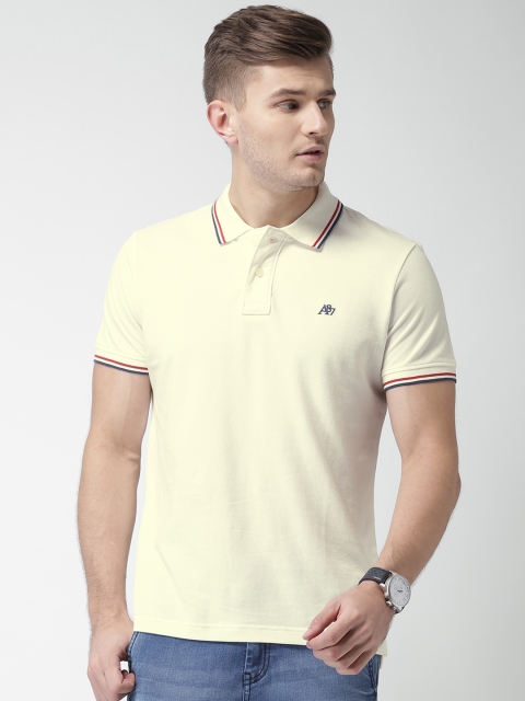 

Aeropostale Men Cream-Coloured Solid Polo Collar T-shirt