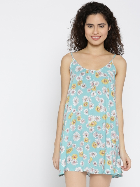 

FOREVER 21 Women Blue & Off-White Floral Print A-Line Dress