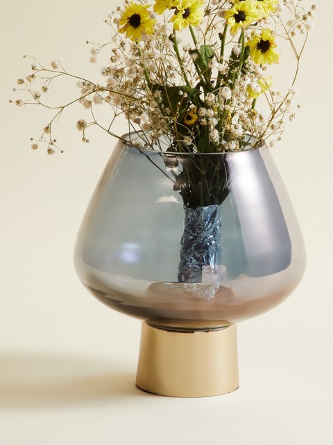

Home Centre Grey & Beige Solid Glass T-Light Holder with Stand