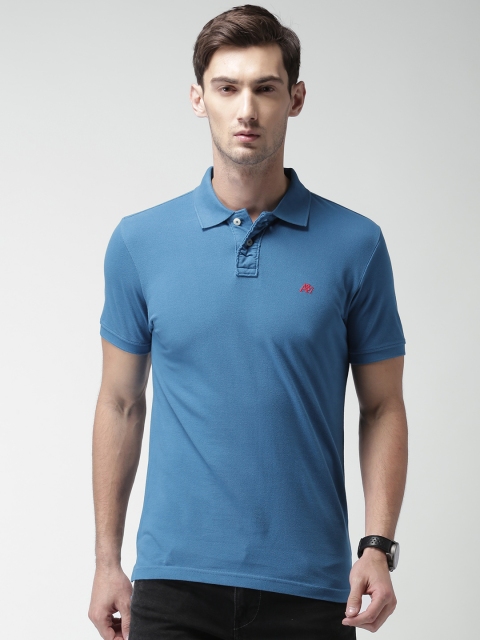 

Aeropostale Men Blue Solid Polo Collar T-shirt