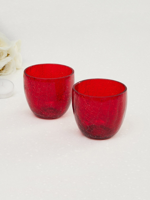 

Home Centre Set Of 2 Red Textured Votive Candle Holders