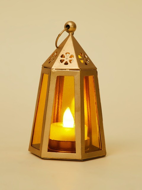 

Home Centre Gold-Toned Cut-Out T-Light Hanging Lantern Candle Holders