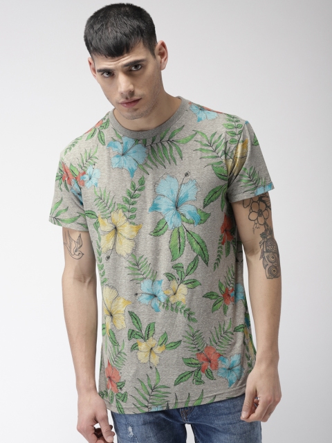 

Aeropostale Men Grey Melange Floral Print Round Neck T-shirt