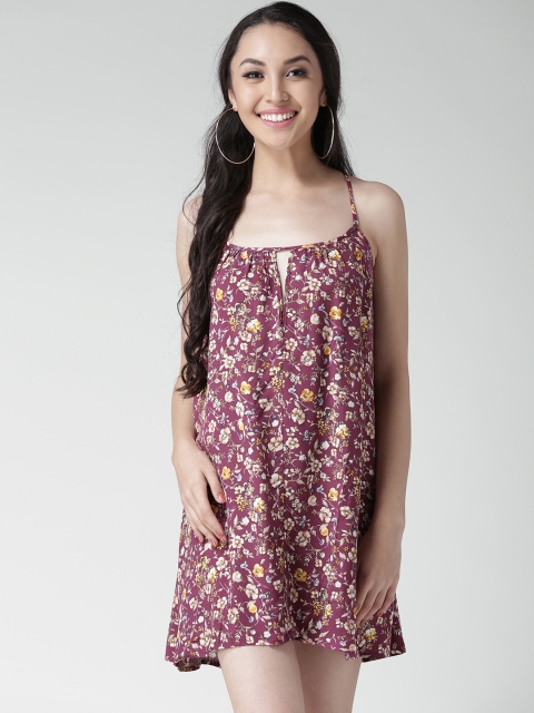 

FOREVER 21 Women Magenta Printed A-Line Dress