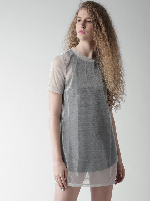 

FOREVER 21 Women Silver Sheer A-Line Dress