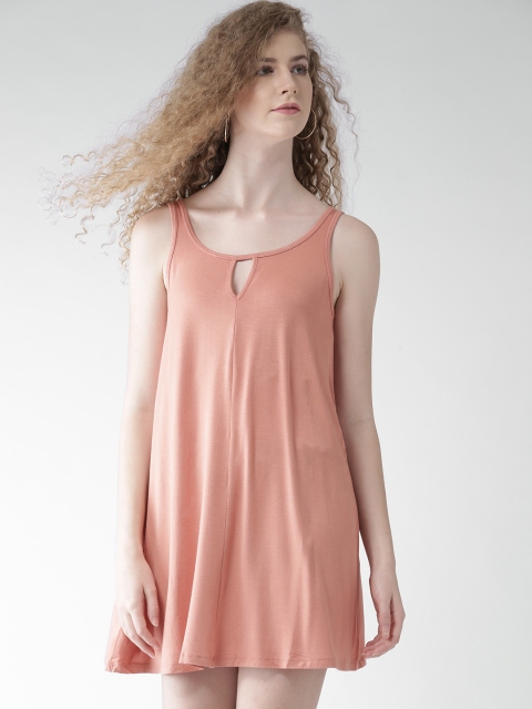 

FOREVER 21 Women Peach-Coloured Solid A-Line Dress