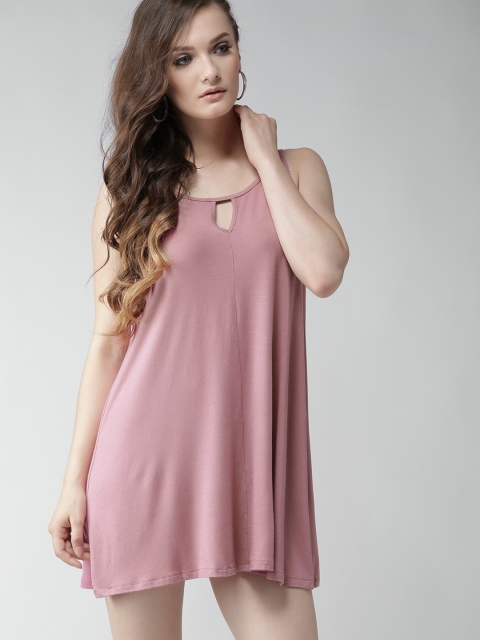 

FOREVER 21 Women Mauve Solid A-Line Dress