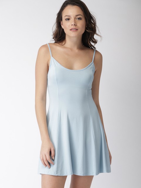 

FOREVER 21 Women Blue Solid Fit and Flare Dress