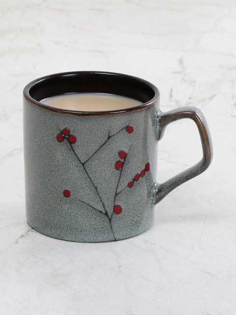 

Home Centre Grey & Red Floral Printed Stoneware Glossy Mugs Set of Cups and Mugs