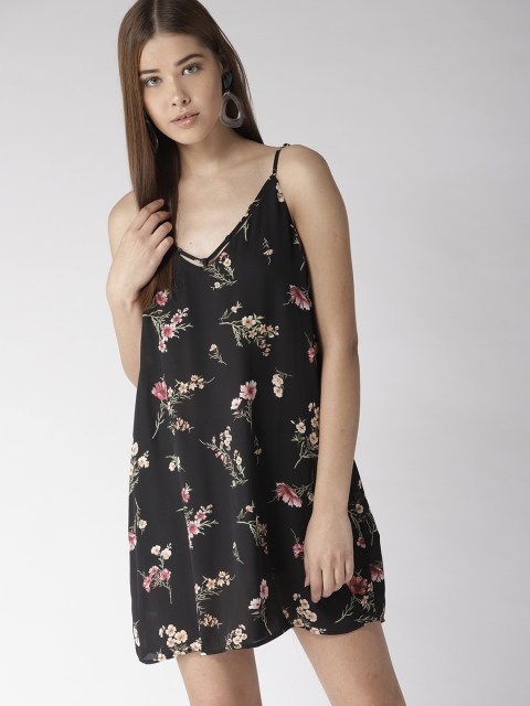 

FOREVER 21 Women Black Floral Print A-Line Dress