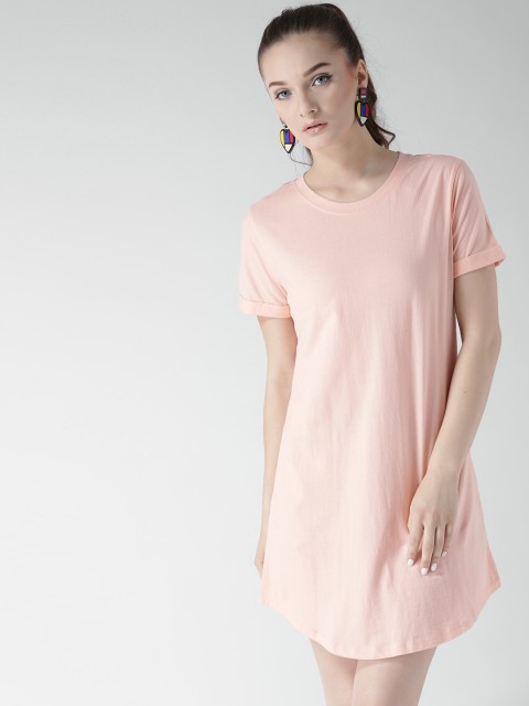 

FOREVER 21 Women Coral Orange Solid T-shirt Dress