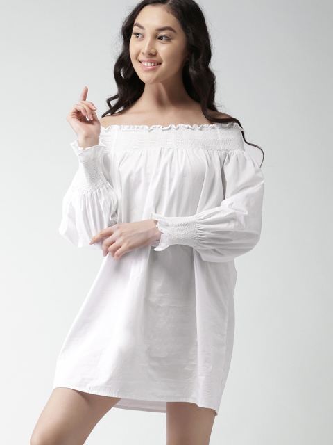 

FOREVER 21 Women White Solid A-Line Dress