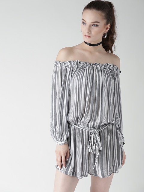 

FOREVER 21 Women Grey Striped Blouson Dress