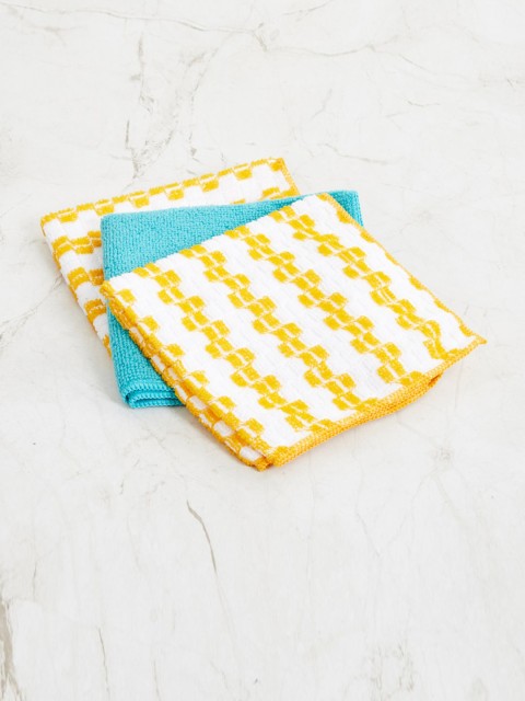 

Home Centre Set of 3 Teal & Yellow Textured Kitchen Towels